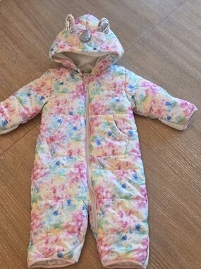 Wippette Baby Girls Unicorn Snowsuit 12M Tie Dye Hooded Bunting Fleece Lined